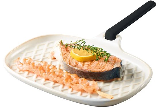 GRILLMEISTER Grillplaat met afneembare greep - vuurvaste steen - ideaal voor het serveren van vlees, vis en groenten direct van de grill