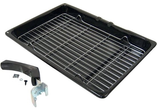 Grillpan met rek - Ovenpan accessoire - Oven koken - Afneembaar handvat - 38x28x4 cm - Zwart