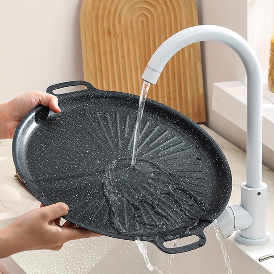 Grillpan - Ronde koekenpan Ovenpan - Buiten koken - Antiaanbaklaag - 30 cm diameter - Zwart