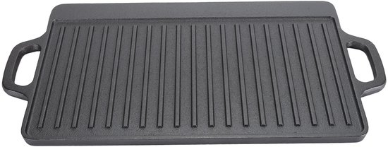 Grillplaat - Bakplaat - Grillplaat gietijzeren dubbelzijdige - Ovenplaat - Grillpan - Grill - Pan - Steakpan - BBQ grillplaat - Gietijzer - Teppanyakiplaat met handgrepen aan beide zijden - Geribbeld - Zwart