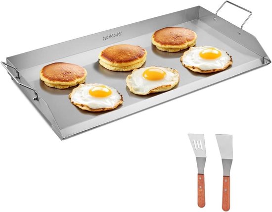 Grillplaat Grillpan - Plat Fornuis - Buiten Koken - Roestvrij Staal - 81 x 37 cm - Zilver