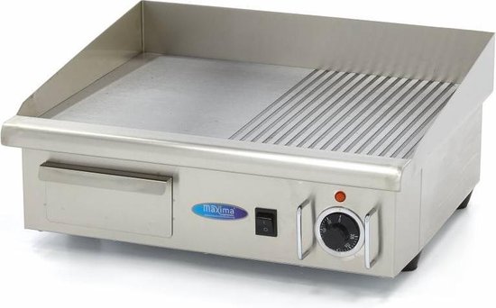 Grillplaat - Half Gegroefd - 55 cm - incl. Opvangbak