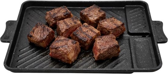 Grillplaat voor inductie, gietijzeren grillplaat, rechthoekige grillpan, grillopzetstuk, gasfornuis, camping, grillplaat, campinggrillplaat, anti-aanbaklaag, voor kookplaten, oven, BBQ