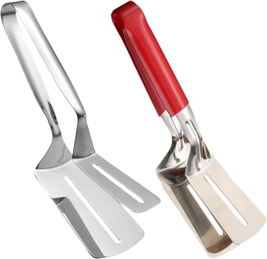 Grilltang Spatel - Keukentang Kooktang - Barbecue Koken - Anti-aanbaklaag - 2-delige set - Zilver