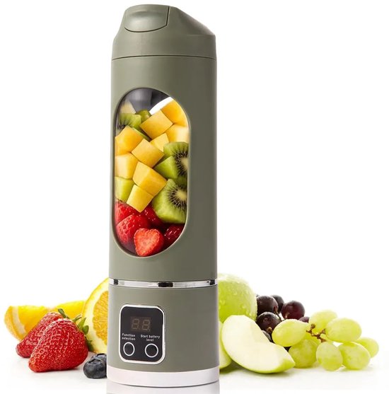 Groene 7,4V sapcentrifuge, draagbaar, 400 ml inhoud, USB oplaadbaar, perfect voor uitstapjes en buitenactiviteiten. van Merkloos