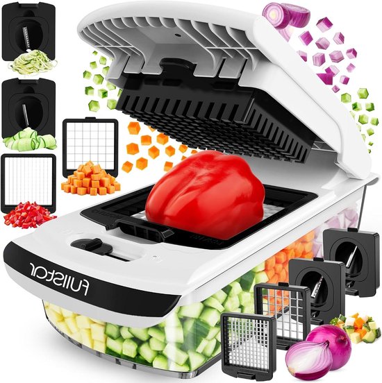 Groente Chopper - Snijmachine Keuken - Maaltijd Voorbereiden - Roestbestendige Messen - 1.2 Liter Capaciteit - Wit van Groente