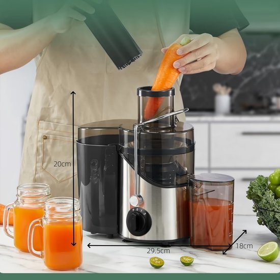 Groente- en Fruitpers, 400W, 3 snelheden, 65mm voersleuf, RVS sapcentrifuge met 1,6L sapreservoir en 0,4L pulpcontainer