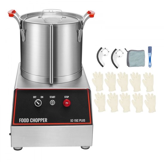 Groente- en fruitsnijder - Elektrische Horeca Multisnijder - 1400 W - 17,62 L Capaciteit - RVS Behuizing - Bediening met Drukknoppen van Merkloos