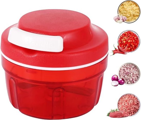 Groente- en uienhakker, handmatige keukenmachine van 300 ml, huishoudelijke hakmolen met trekkoord, vleesmolen, keukenaccessoire, rood. van Merkloos