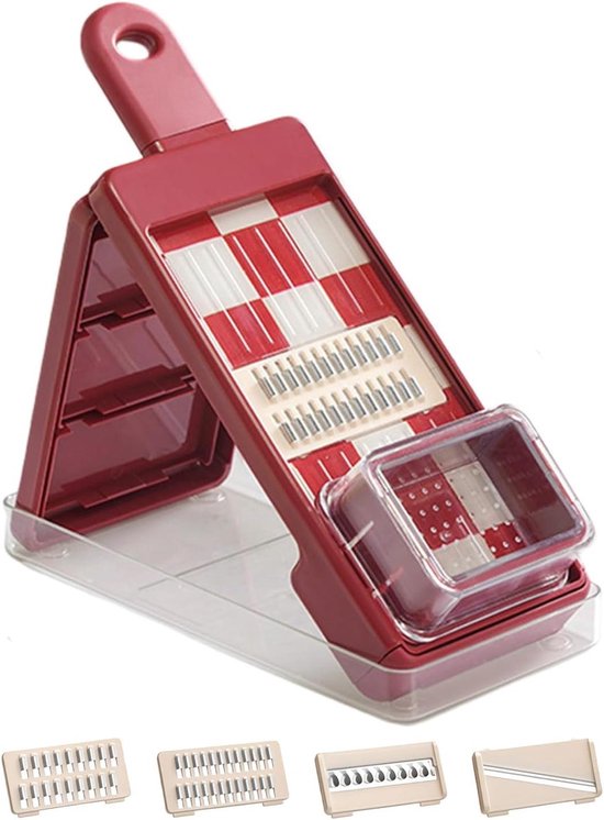 Groente Hakker - Keuken Gadget - Maaltijd Voorbereiding - 4-in-1 Functies - 30x12x6 cm - Rood