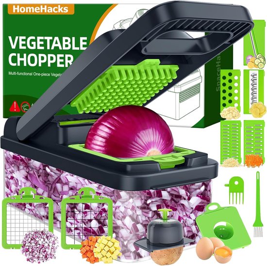 Groentehakselaar - Keukengadget set - Snel snijden - 12-in-1 functies - 2258 cm - Zwart