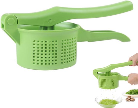 Groentepers - Huishoudelijke groentesapcentrifuge - Groen - Handmatige aardappelstamper - Handmatige groentesapcentrifuge - Plastic voedselzeef - Groentevergiet - Handmatige sapcentrifuge - Groentedroger van Merkloos