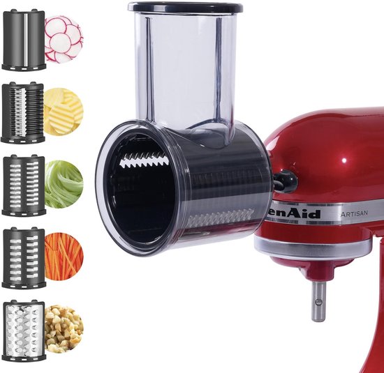 Groentesnijder en Rasp Accessoire voor KitchenAid – Inclusief 3 Snijbladen – Roestvrij Staal – Keukenmachine Opzetstuk van Merkloos