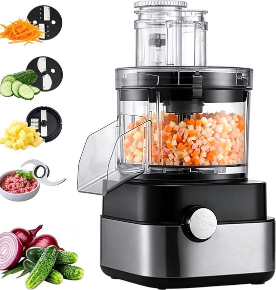 Groentesnijder Keukenmachine - Keukenapparaat Raspen - Snel Ingrediënten Bereiden - 5-in-1 Functies - 5 Liter Inhoud - Zilver
