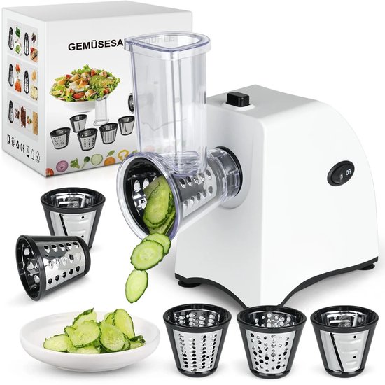 Groentesnijder - Snijmachine - Groentensnijder electrisch - 5-in-1 Groentesnijmachine – Groenterasp – Kaasrasp – Groente Slicer – Multifunctionele Keukenmachine.