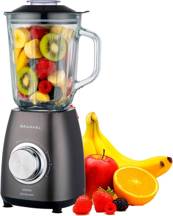 Grote Familie Blender - Krachtige Mixer - Smoothies Maken - 1000 Watt Vermogen - 1.5 Liter Inhoud - Zwart van Merkloos