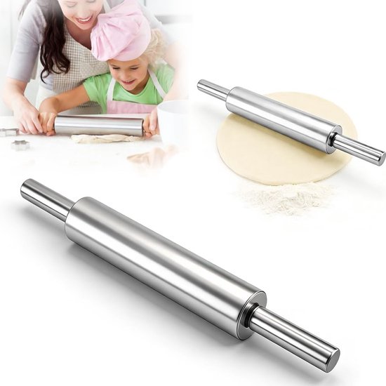 Grote RVS Deegroller van 43 cm - Antikleef, Hygienisch en Makkelijk Schoon te Maken - Ideaal voor Pizza, Pasta, Fondant en Koekjes Bakken van Merkloos