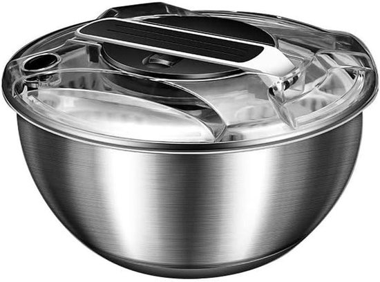 Grote Saladocentrifuge RVS met Deksel en Zeef, 4,5L van Merkloos