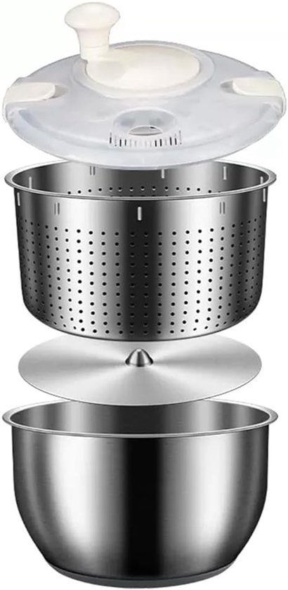 Grote Slacentrifuge - Groentereiniger - Salade Bereiden - Antislip Bodem - 6 Liter Inhoud - Zilverkleurig