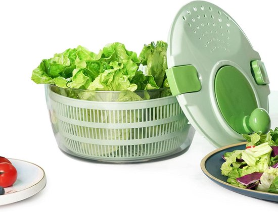 Grote Slacentrifuge - Keuken Zeef - Verse Salade Maken - Geïntegreerd Afdruipsysteem - 4 Liter - Wit