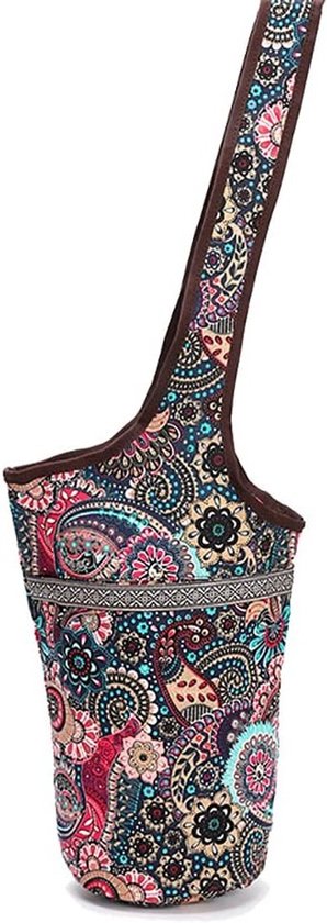Grote yogamat tas met ruime zak en rits, geschikt voor de meeste yogamatten, ideaal voor vrouwen - bloemmotief in cashewkleur van Merkloos