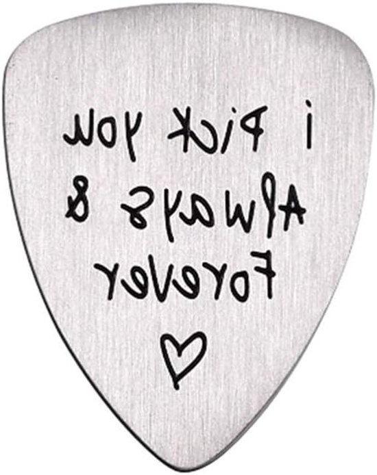 Guitar Pick Ketting 'I Pick You Always Forever' - Titanium Stalen Hanger, Muziek Sieraad, Cadeau voor Gitaarliefhebbers en Muziekfans