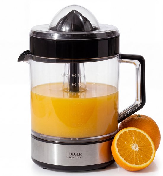 Haeger Elektrische Citruspers Super Juicer - Pulpfilter & Antridrup - 1.2 Liter - Citroenpers - Fruitpers - Sinaasappelpers - Zwart van Merkloos