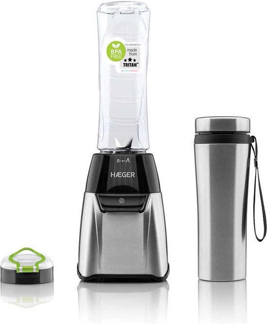 Haeger Sports roestvrijstalen blender | 350 W | Beker 600 ml | Thermoskan 450 ml van Merkloos