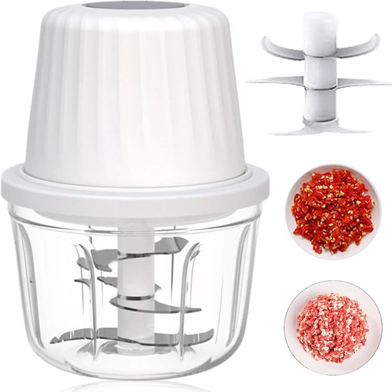 Hakmolen Elektrische - USB - 400ml - 6 Messen -Food Processor - Hakmolen elektrisch - Vaatwasbestendig - USB oplaadbaar - Mini Portable Chopper - Blender - Keukenmachine - Elektrische Hakmolen - Uiensnijder - Draadloze Knoflooksnijder -Wit