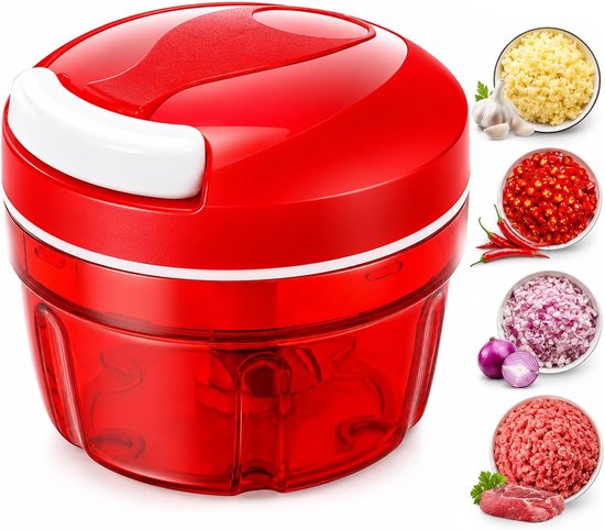 hakmolen en processors, 300 ml hand-pull uienhakmolen met roestvrijstalen messen knoflookhakselaar keukenmachine voor chili/uien/groente/noten/fruit/paprika's/vlees/knoflook/puree voedsel