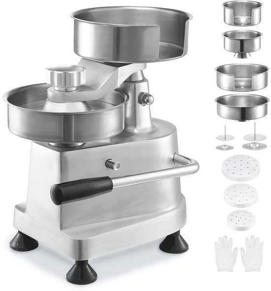 Hamburgerpers – Burger Maker – Patty Vormer – Vlees Burger Pers – Hamburger Maker – 3 Maten (10/13/15 cm) – Geanodiseerd Aluminium & RVS – Instelbare Dikte van Merkloos