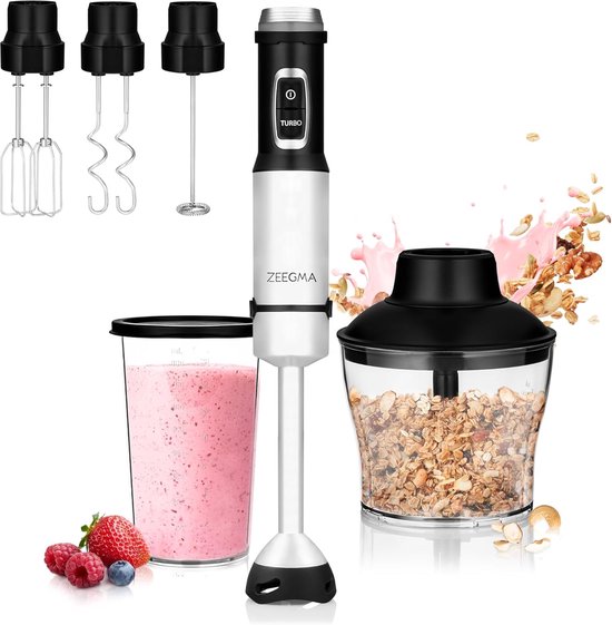 Hand Blender Set - Keukenmixer Staafmixer - Maaltijden Bereiden - 1500W Krachtige Motor - 5 Accessoires - Zilver