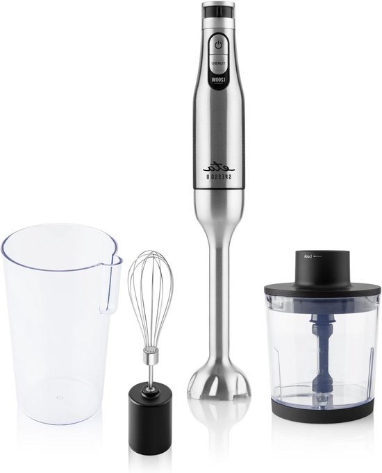 Hand Blender - Staafmixer Keukenmixer - Snel Ingrediënten Mixen - Krachtige DC Motor - 600 ml Container - Roestvrij Staal