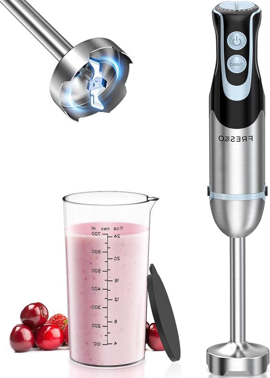 Hand Blender - Stabmixer Mixer - Sauzen Soepen Maken - 1000W Kracht 12 Snelheden - 700 ml Cup - Zilver