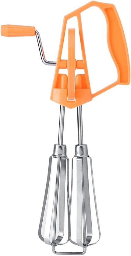 Hand Crank Egg Beater - Hand Mixer Blender - Snel Ingrediënten Mixen - Automatische Rotatie - 25.5 cm - Oranje