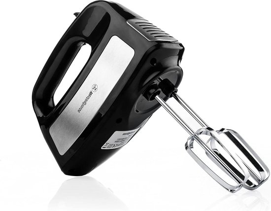 Hand Mixer 6 Speed 300 W Turbo Ergonomic Handle Whisk - Kneading Hook Dishwasher Safe - Especially Quiet Black van Aigostar