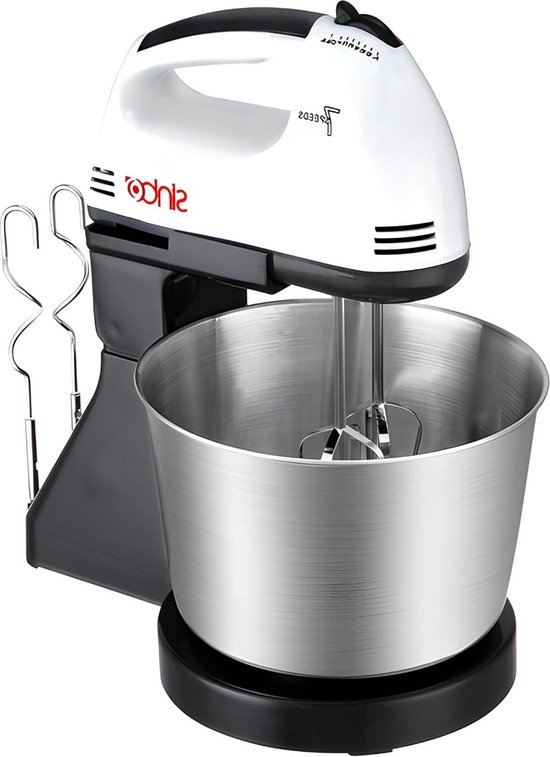 Hand Mixer with Bowl - 100 W 220 V Turbo Knob Stirring Mixer - White Silver van Merkloos