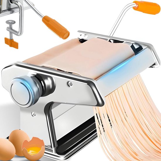 Hand Pasta Machine - 3-in-1 Stainless Steel Pasta Maker for Spagna Tagliatelle Lasagna - Robust Construction with Table Clamp for Safe Use van Merkloos