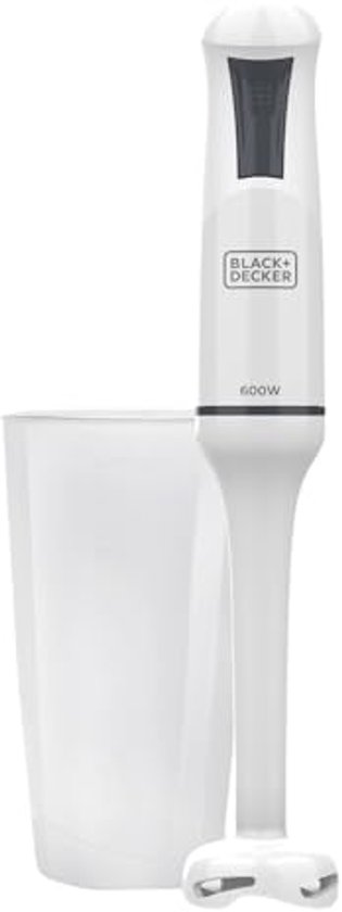 Handblender 600W | Compact en Ergonomisch Ontwerp | Afneembare Kunststof Staaf | Anti-Spat | Inclusief Maatbeker | Wit van Merkloos