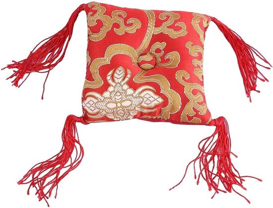 Handgemaakt Nepalees Brocade Kussen voor Singing Bowl in Rood - Perfect voor Meditatie en Ontspanning (10CM)