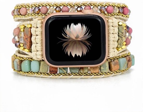 Handgemaakte Boho Horlogeband van Kralen voor Apple Watch 38mm tot 45mm, Stijlvolle Accessoire, Uniek Ontwerp, Comfortabele Pasvorm van Merkloos