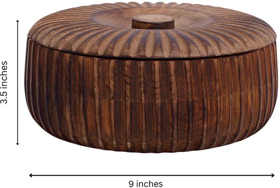 Handgemaakte houten Mexicaanse Tortilla Warmer Mand Indiase Chapati Roti Brood Houder Doos Pannenkoek Keeper Serveware Hot Pot Ovenschotel Met Deksel Thuis Keuken Eetkamer Decor, Natuurlijk Bruin, 22