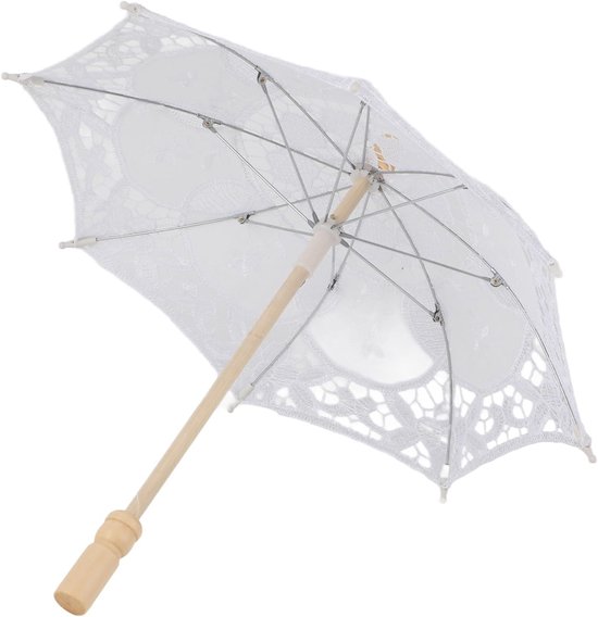 Handgemaakte Vintage Parasol van Kant en Katoen, Melkwit, Perfect voor Bruiloft Fotografie en Dansen, Elegant en Stijlvol Accessoire van Merkloos