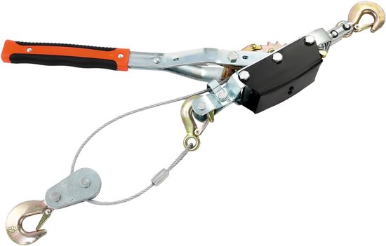 Handhendelkabel, 4 ton draagvermogen, handlier 2,3 m lange staalkabel, katrol met 3 haken, handkabel, trekkoord, trekkoordje, hefgereedschap