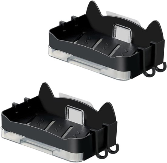Handige 2-delige zeephouder voor douche en wastafel, schattige katten zeepdish met afvoer en 4 haken voor badkamer en keuken van Merkloos