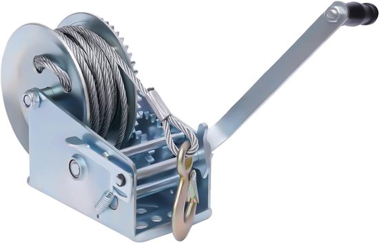 Handkabellier, 1500 kg, professionele rem, kabellier, handlier, draagbaar, windenlier, bootlier met 10 meter draadkabel voor auto's, aanhangers, vrachtwagens, schepen, caravans, zilver