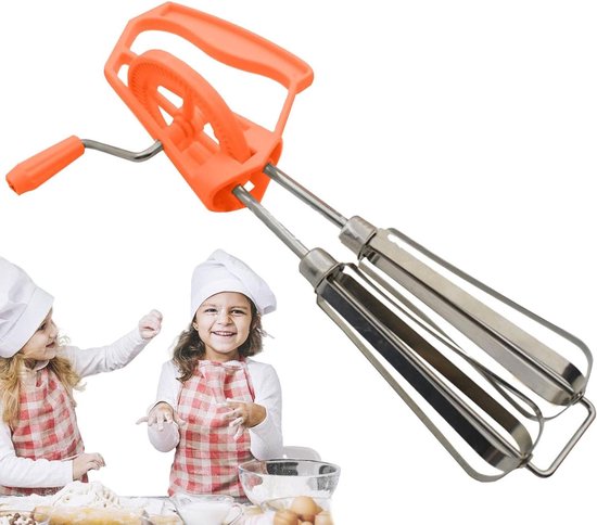 Handklopper met Slag - Eierklopper Mixer - Beslag Maken - Dubbele Mengkoppen - 25 cm - Oranje van Merkloos