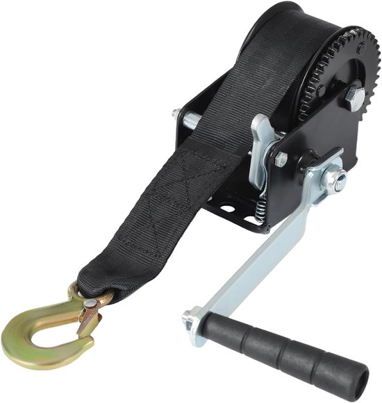Handlier 360 kg, handlier voor aanhanger, trekker, bootlier, kabellier, handslinger met 5 m riemlengte, overbrenging 3,2:1