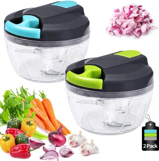 Handmatig hakmolen-520 ml Mini Uienhakker-Uiensnijder Keuken-3 Roestvrijstalen Messen-Groentesnijder-2 stuks