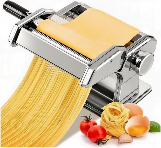 Handmatig, roestvrij staal, pastamachine met 2 snijders, pastadroger en 9 instelbare sterkte-instellingen voor spaghetti, fettuccini, lasagne